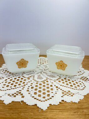 Vintage Pyrex Butterfly Gold Set of 2 Refrigerator Dishes Set